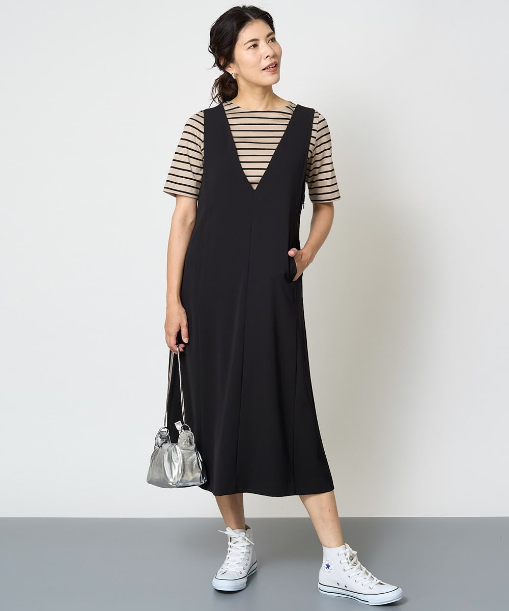 PZEHW17390 GEORGES RECH(ジョルジュ・レッシュ) [2点セット]ジャンパースカート×ボーダーカットソー ブラック系