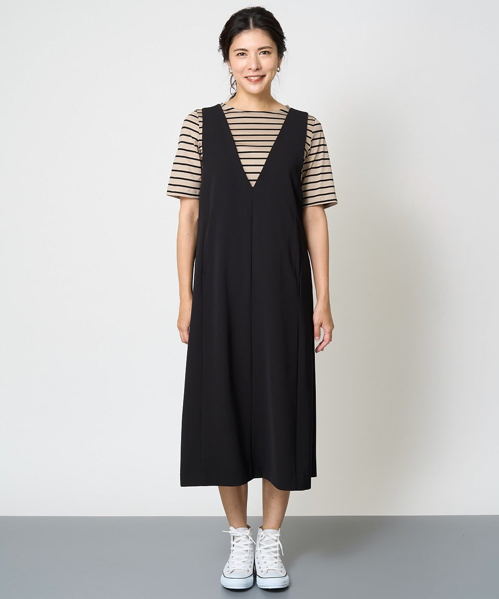 PZEHW17390 GEORGES RECH(ジョルジュ・レッシュ) [2点セット]ジャンパースカート×ボーダーカットソー ブラック系