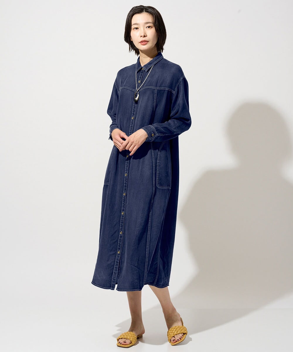 PZEJF08390 GEORGES RECH(ジョルジュ・レッシュ) デニムロングシャツワンピース ネイビー
