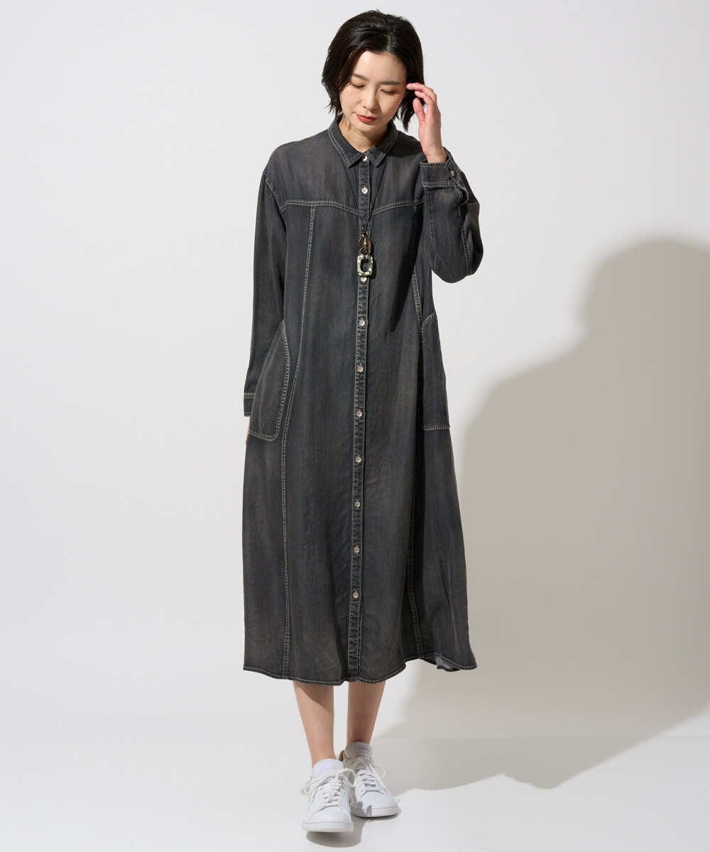 PZEJF08390 GEORGES RECH(ジョルジュ・レッシュ) デニムロングシャツワンピース グレー