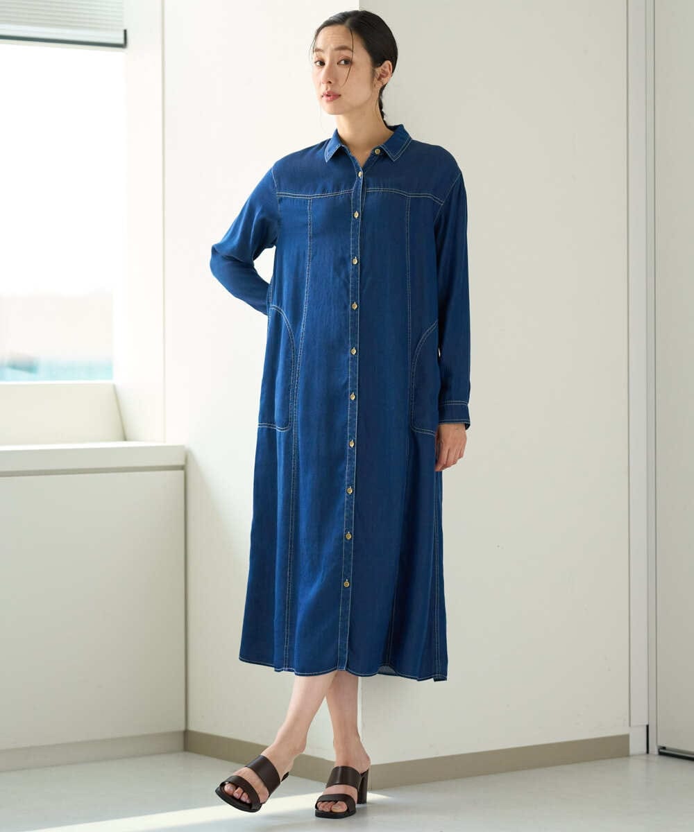 PZEJF08390 GEORGES RECH(ジョルジュ・レッシュ) デニムロングシャツワンピース グレー