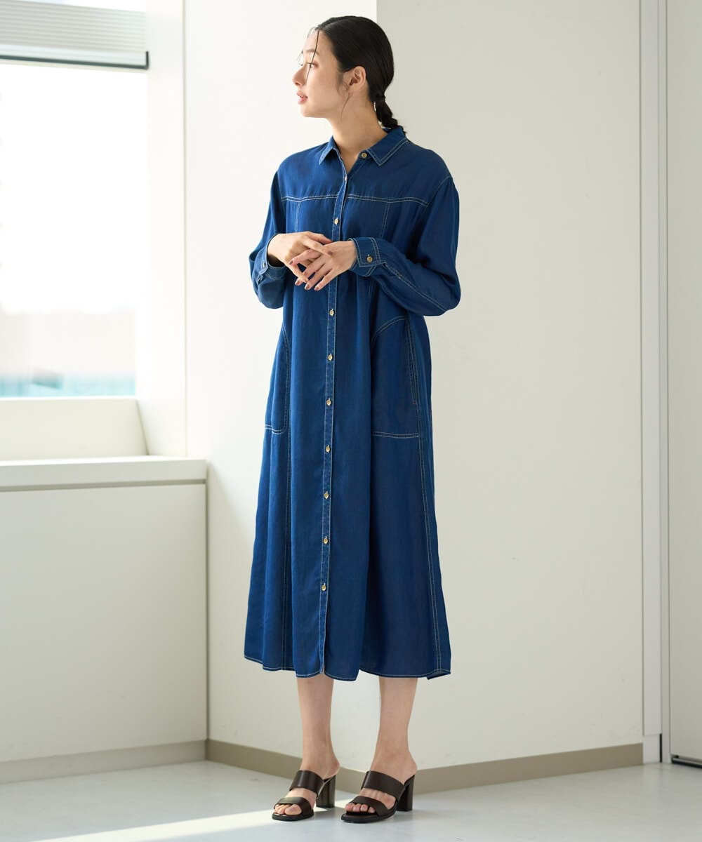 PZEJF08390 GEORGES RECH(ジョルジュ・レッシュ) デニムロングシャツワンピース グレー