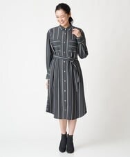 PZEJS16490 GEORGES RECH(ジョルジュ・レッシュ) [日本製]ドビーストライプシャツワンピース ブラック系