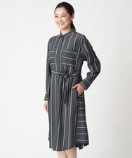 PZEJS16490 GEORGES RECH(ジョルジュ・レッシュ) [日本製]ドビーストライプシャツワンピース ブラック系