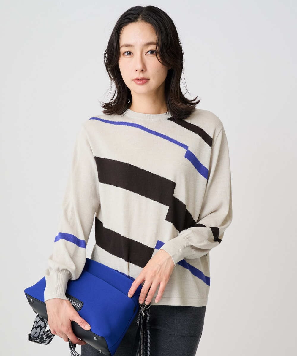 PZFAD04250 GEORGES RECH(ジョルジュ・レッシュ) レクタングルインターシャニット ブラック系