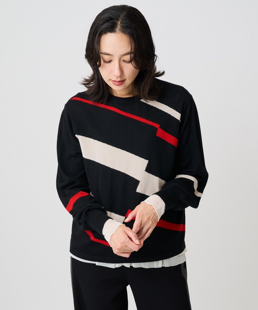 PZFAD04250 GEORGES RECH(ジョルジュ・レッシュ) レクタングルインターシャニット ブラック系