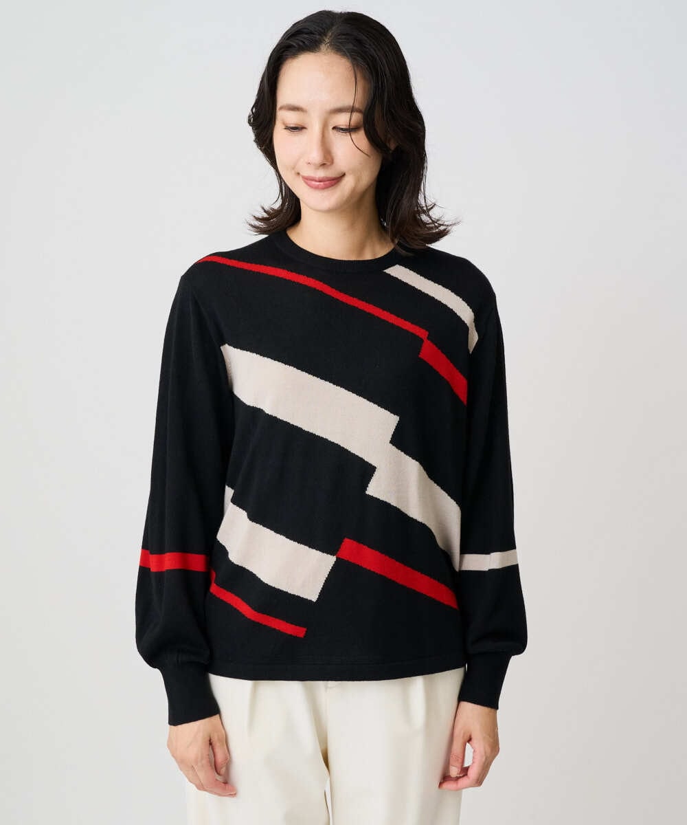 PZFAD04250 GEORGES RECH(ジョルジュ・レッシュ) レクタングルインターシャニット ブラック系