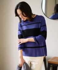 PZFAD08250 GEORGES RECH(ジョルジュ・レッシュ) スラブボーダー8分袖ニット ブルー系