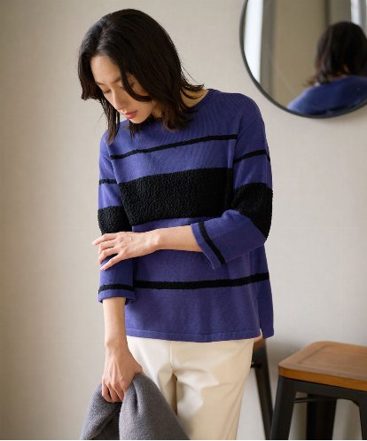 PZFAD08250 GEORGES RECH スラブボーダー8分袖ニット