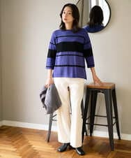 PZFAD08250 GEORGES RECH(ジョルジュ・レッシュ) スラブボーダー8分袖ニット ブルー系