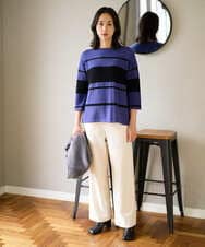 PZFAD08250 GEORGES RECH(ジョルジュ・レッシュ) スラブボーダー8分袖ニット ブルー系