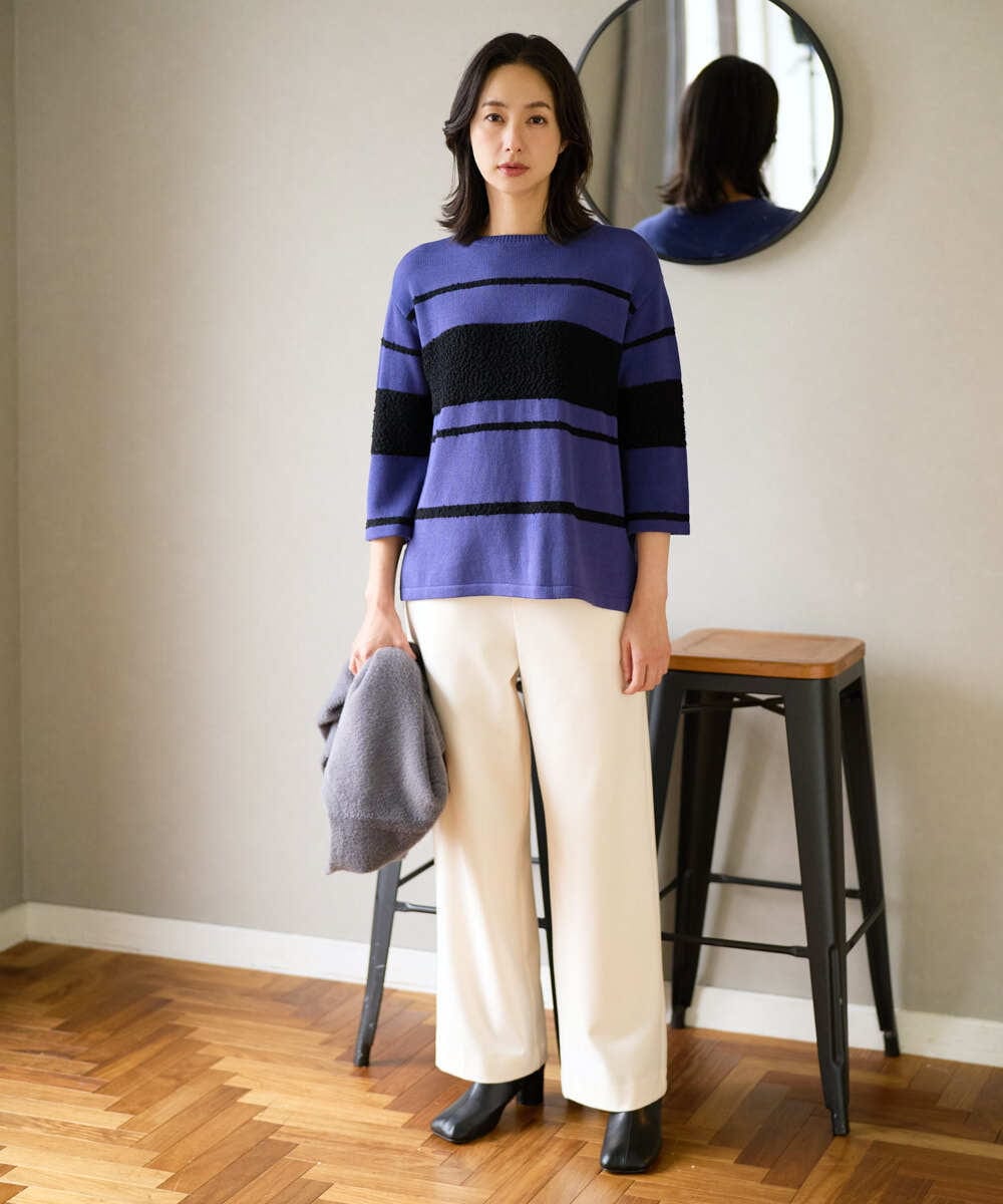 PZFAD08250 GEORGES RECH(ジョルジュ・レッシュ) スラブボーダー8分袖ニット ブルー系