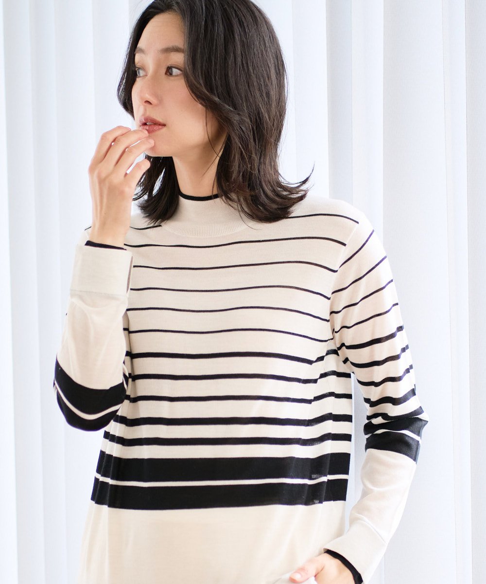 PZFAD11230 GEORGES RECH(ジョルジュ・レッシュ) [アンサンブル対応]ウォッシャブルウールセミハイネックニット ホワイト系(ボーダー)