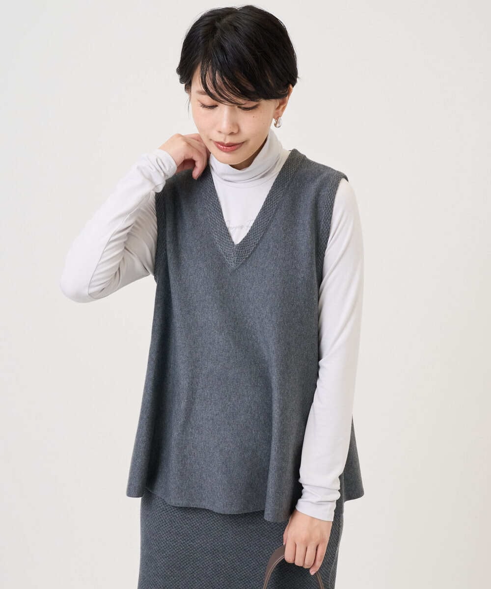 PZFAD33230 GEORGES RECH(ジョルジュ・レッシュ)  [セットアップ対応]Vネックフレアニットベスト ライトグレー