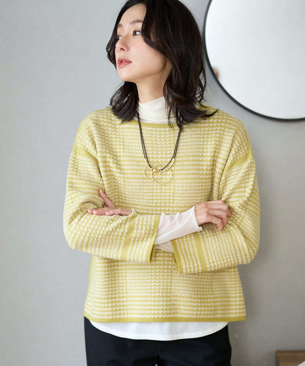 PZFAD34230 GEORGES RECH(ジョルジュ・レッシュ) ブークレチェックジャカードニット イエロー