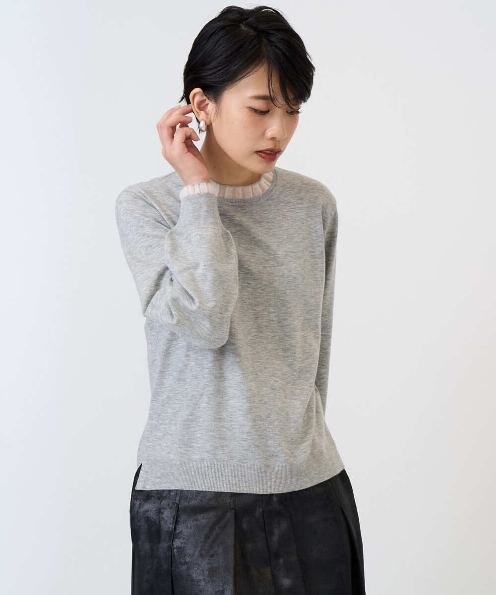 PZFAD35180 GEORGES RECH(ジョルジュ・レッシュ) シアーフリルセミハイネックニット ライトグレー