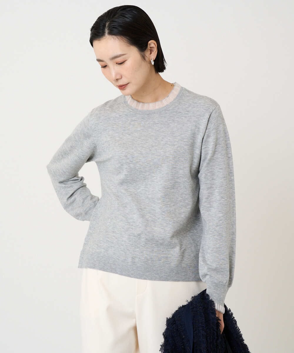 PZFAD35180 GEORGES RECH(ジョルジュ・レッシュ) シアーフリルセミハイネックニット ライトグレー