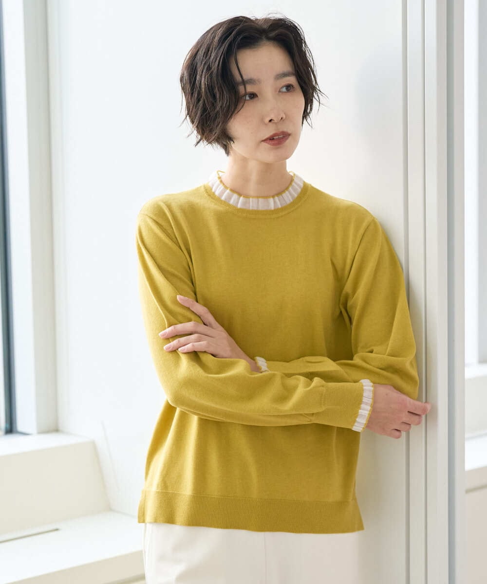 PZFAD35180 GEORGES RECH(ジョルジュ・レッシュ) シアーフリルセミハイネックニット ライトグレー