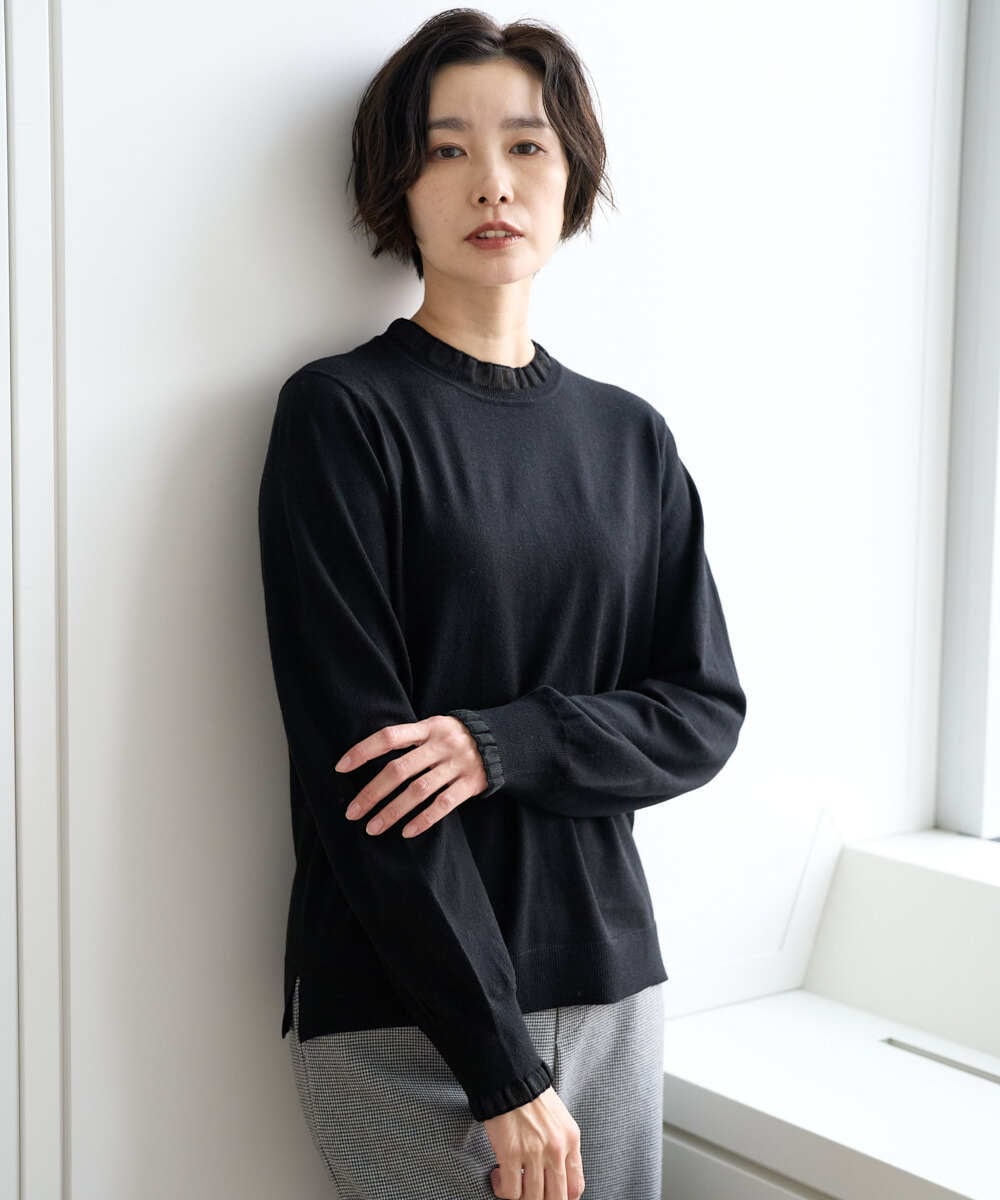 PZFAD35180 GEORGES RECH(ジョルジュ・レッシュ) シアーフリルセミハイネックニット ライトグレー