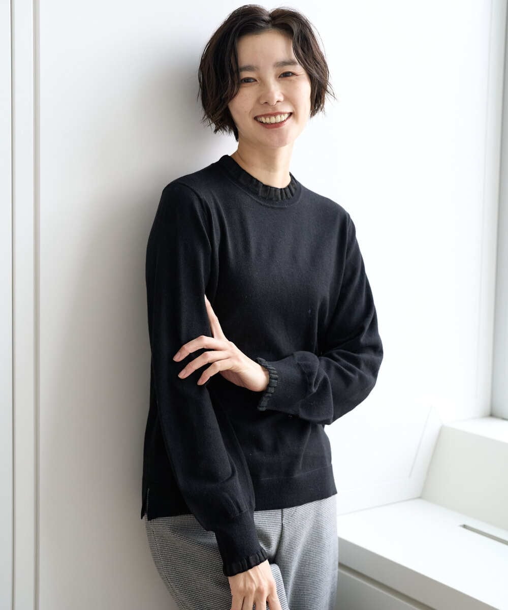 PZFAD35180 GEORGES RECH(ジョルジュ・レッシュ) シアーフリルセミハイネックニット ブラック