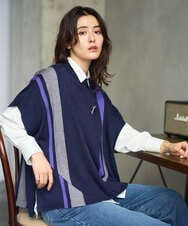 PZFAG13230 GEORGES RECH(ジョルジュ・レッシュ) カラーブロックニットポンチョ ネイビー