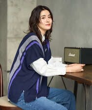 PZFAG13230 GEORGES RECH(ジョルジュ・レッシュ) カラーブロックニットポンチョ ネイビー