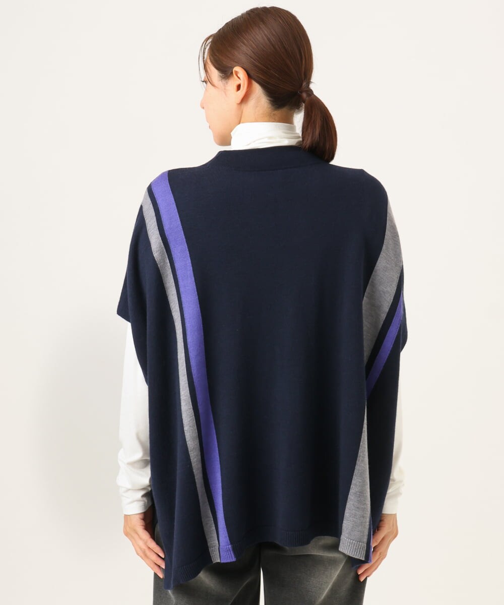 PZFAG13230 GEORGES RECH(ジョルジュ・レッシュ) カラーブロックニットポンチョ ネイビー