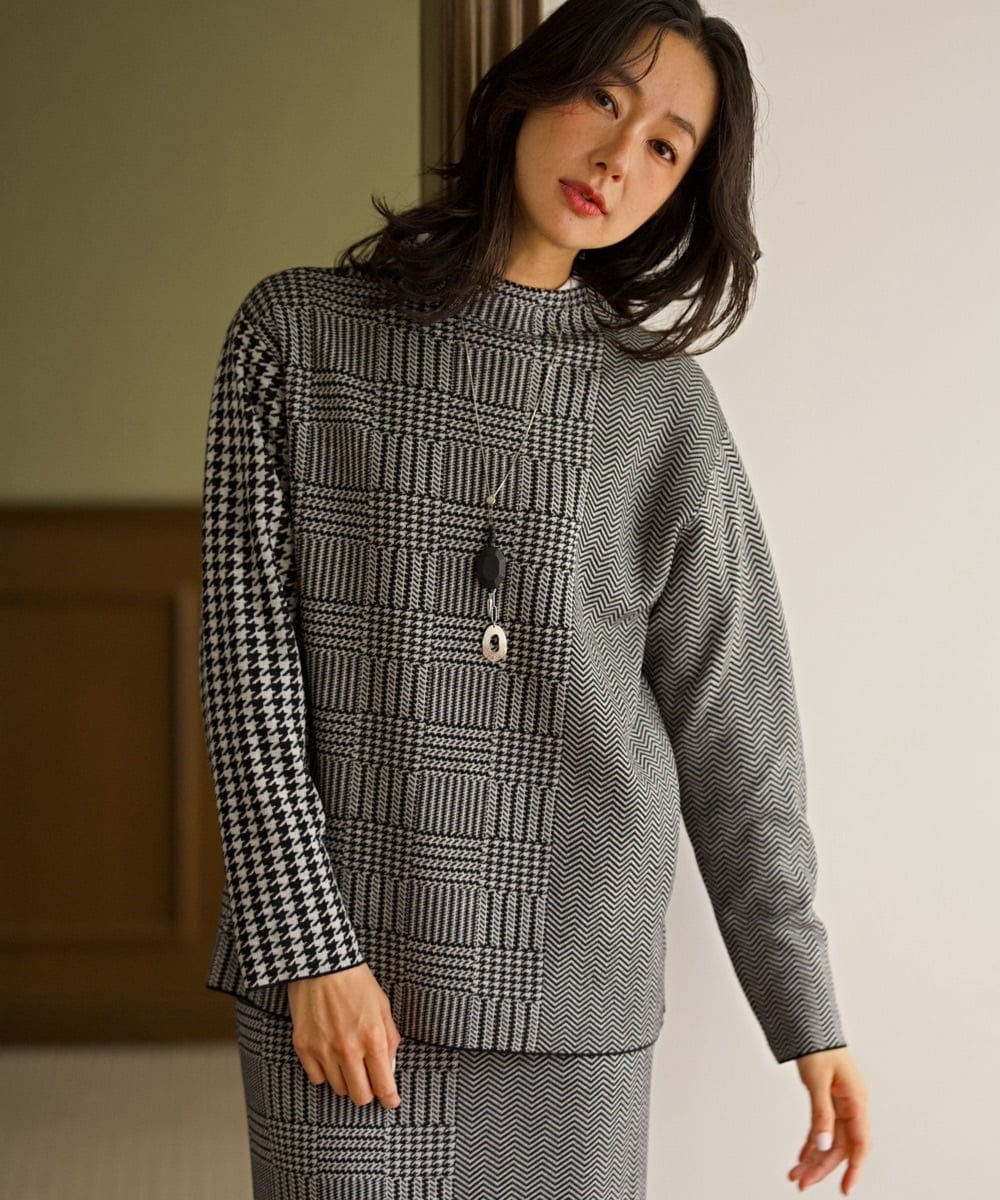 PZFAG44250 GEORGES RECH(ジョルジュ・レッシュ)  [セットアップ対応]モノトーンジャガードボトルネックニット ブラック