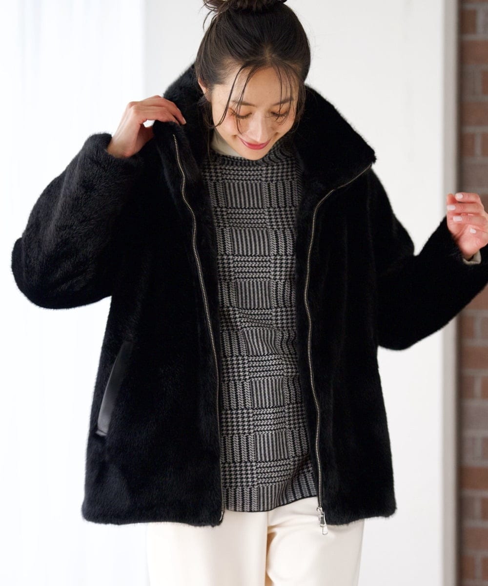 PZFAG44250 GEORGES RECH(ジョルジュ・レッシュ)  [セットアップ対応]モノトーンジャガードボトルネックニット ブラック