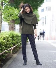 PZFAS66390 GEORGES RECH(ジョルジュ・レッシュ) 【2点セット】ケープ付きクルーネックニット カーキ