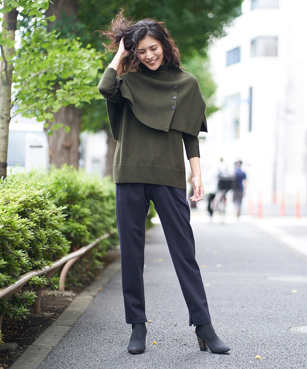 PZFAS66390 GEORGES RECH(ジョルジュ・レッシュ) 【2点セット】ケープ付きクルーネックニット カーキ