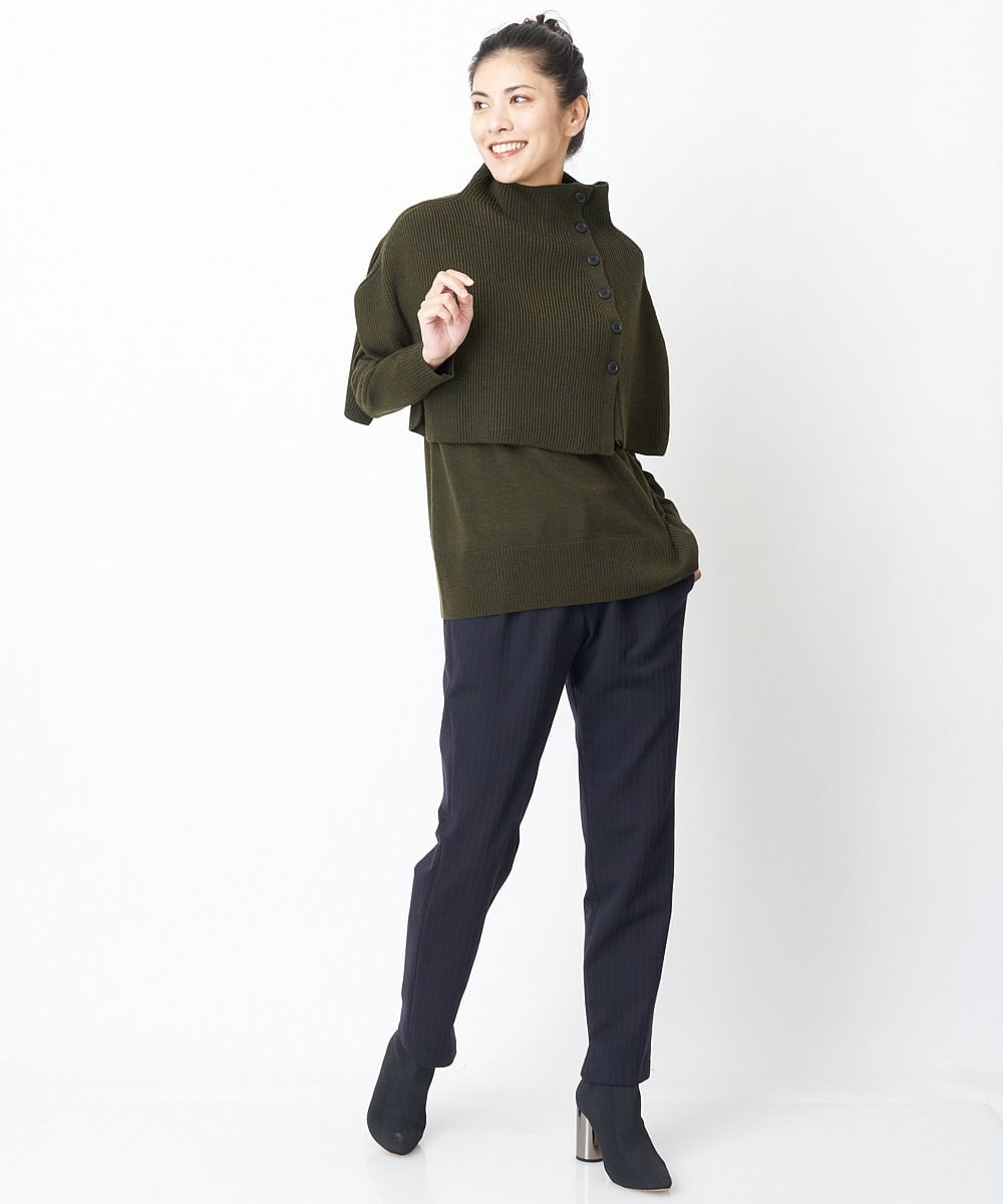 PZFAS66390 GEORGES RECH(ジョルジュ・レッシュ) 【2点セット】ケープ付きクルーネックニット カーキ