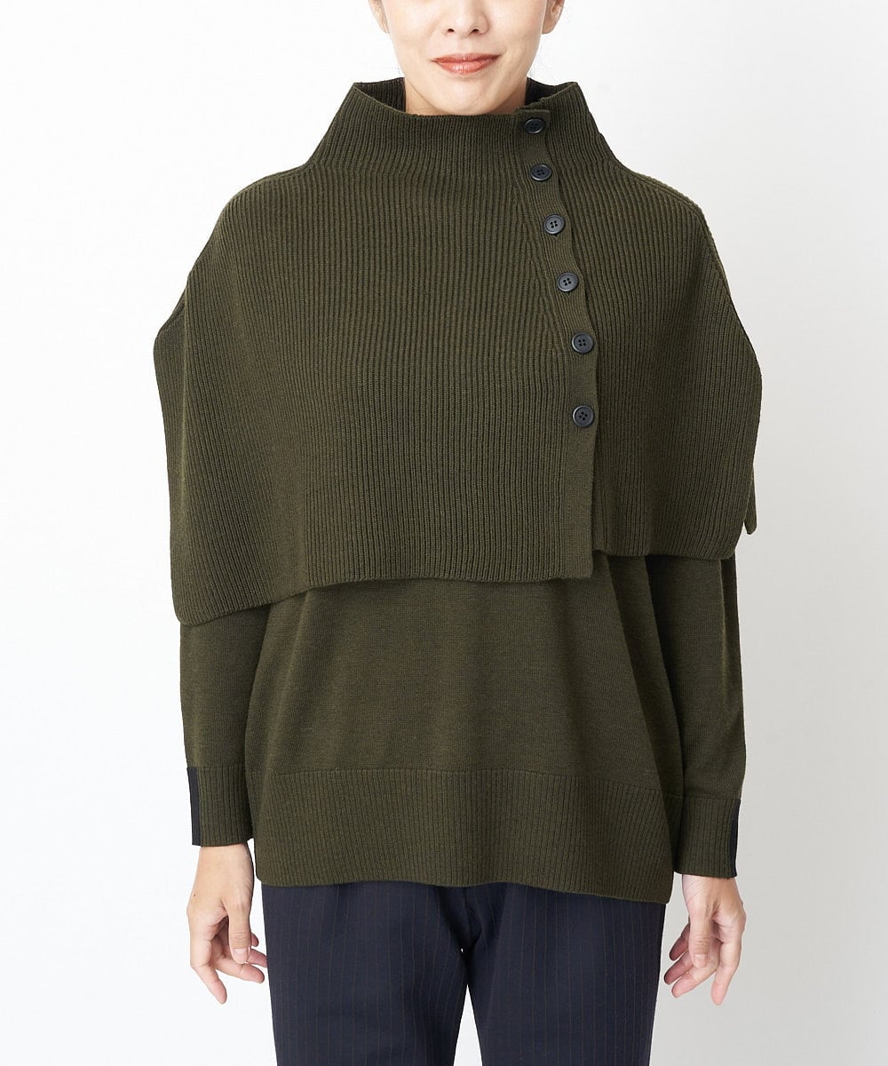 PZFAS66390 GEORGES RECH(ジョルジュ・レッシュ) 【2点セット】ケープ付きクルーネックニット カーキ