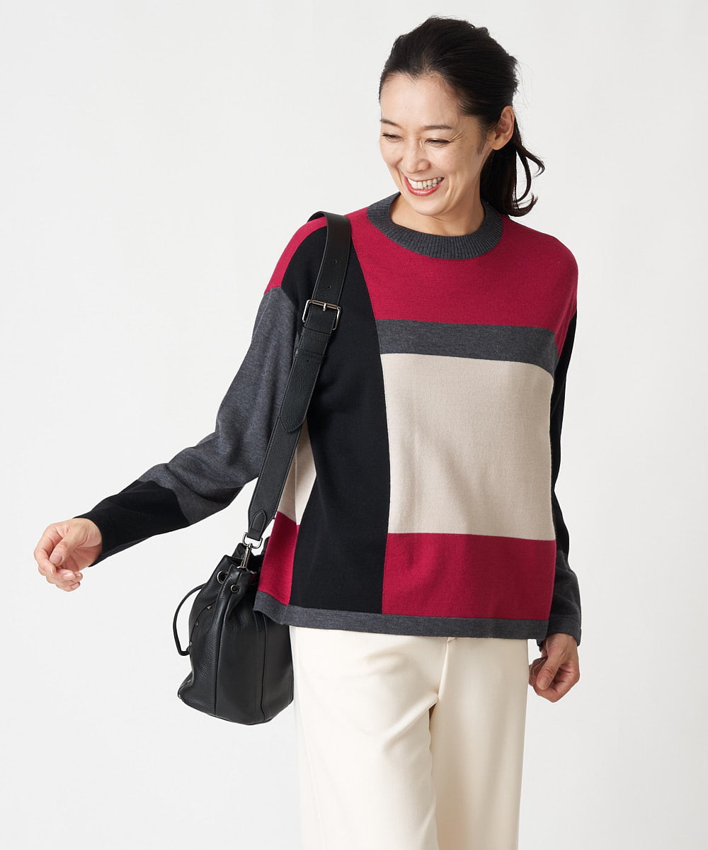 PZFAV56250 GEORGES RECH(ジョルジュ・レッシュ) カラーブロッキングニットプルオーバー グリーン系