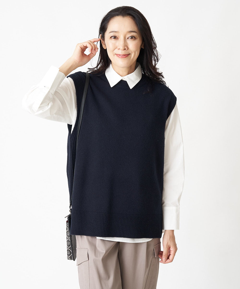 PZFAV63290 GEORGES RECH(ジョルジュ・レッシュ) 12G両畦編3WAYニットプルオーバー ネイビー(WEB限定カラー)