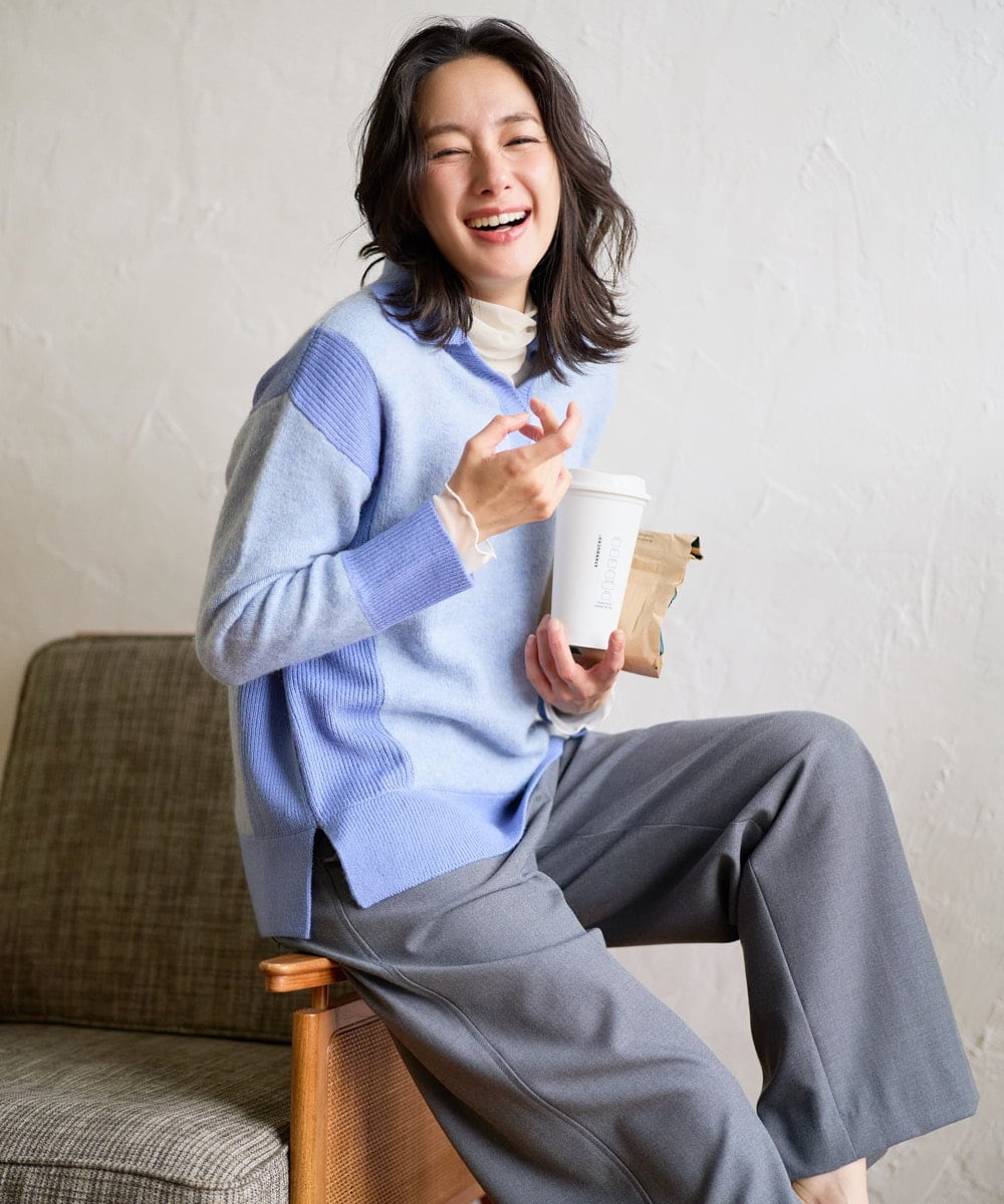 PZFCD58250 GEORGES RECH(ジョルジュ・レッシュ) メランジブークレ襟付きニット ライトブルー