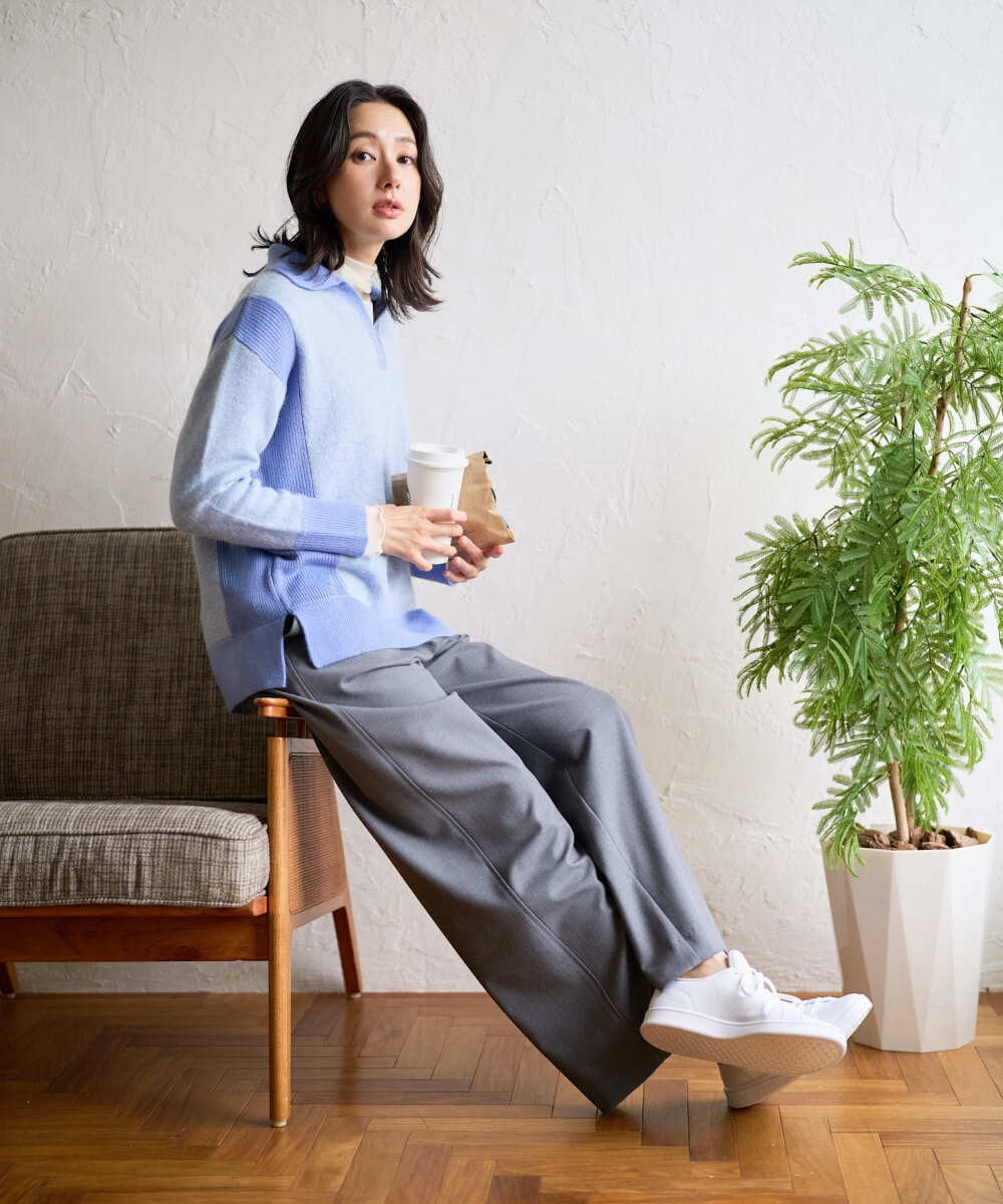 PZFCD58250 GEORGES RECH(ジョルジュ・レッシュ) メランジブークレ襟付きニット ライトブルー