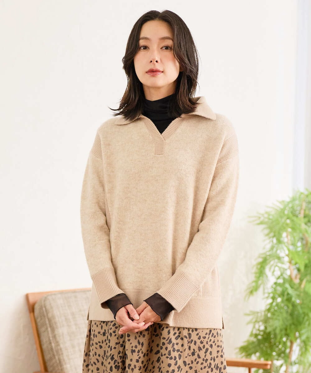 PZFCD58250 GEORGES RECH(ジョルジュ・レッシュ) メランジブークレ襟付きニット ライトブルー