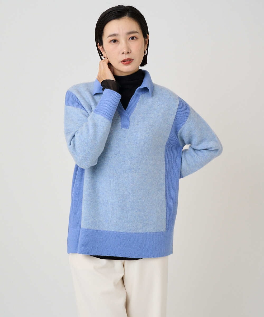 PZFCD58250 GEORGES RECH(ジョルジュ・レッシュ) メランジブークレ襟付きニット ライトブルー