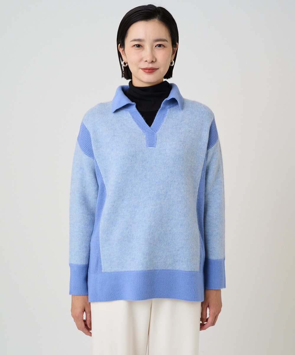 PZFCD58250 GEORGES RECH(ジョルジュ・レッシュ) メランジブークレ襟付きニット ライトブルー