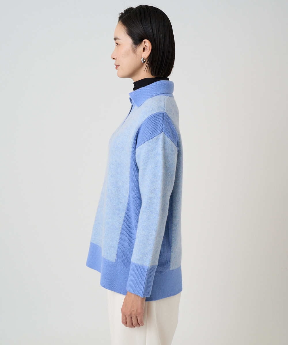 PZFCD58250 GEORGES RECH(ジョルジュ・レッシュ) メランジブークレ襟付きニット ライトブルー