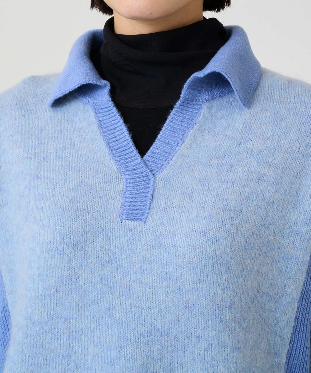PZFCD58250 GEORGES RECH(ジョルジュ・レッシュ) メランジブークレ襟付きニット ライトブルー