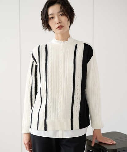 PZFCD59290 GEORGES RECH バイカラーボートネックケーブルニット