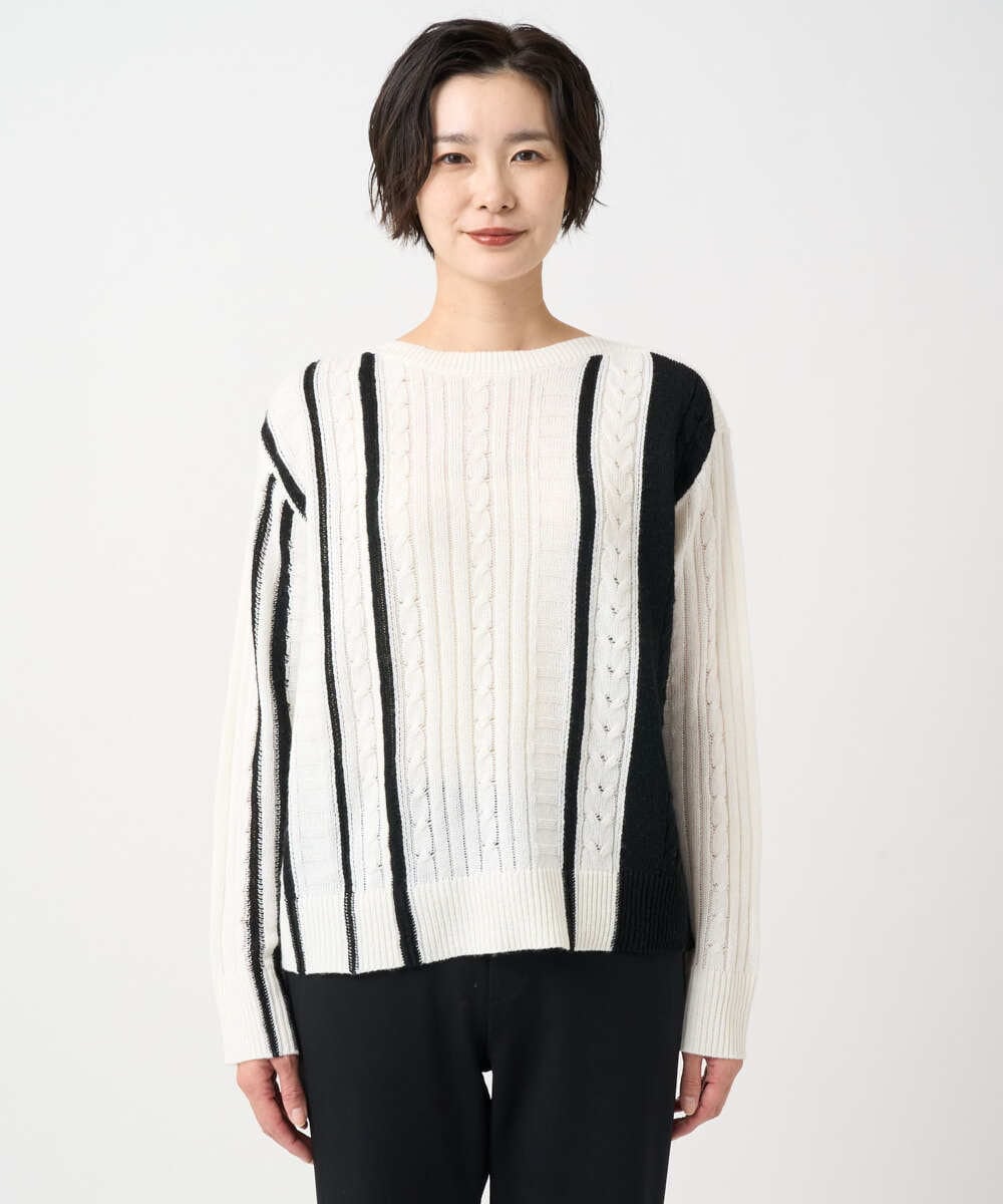 PZFCD59290 GEORGES RECH(ジョルジュ・レッシュ) バイカラーボートネックケーブルニット ブラック