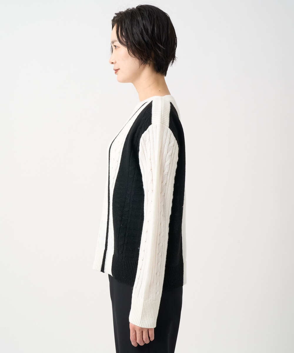 PZFCD59290 GEORGES RECH(ジョルジュ・レッシュ) バイカラーボートネックケーブルニット ブラック