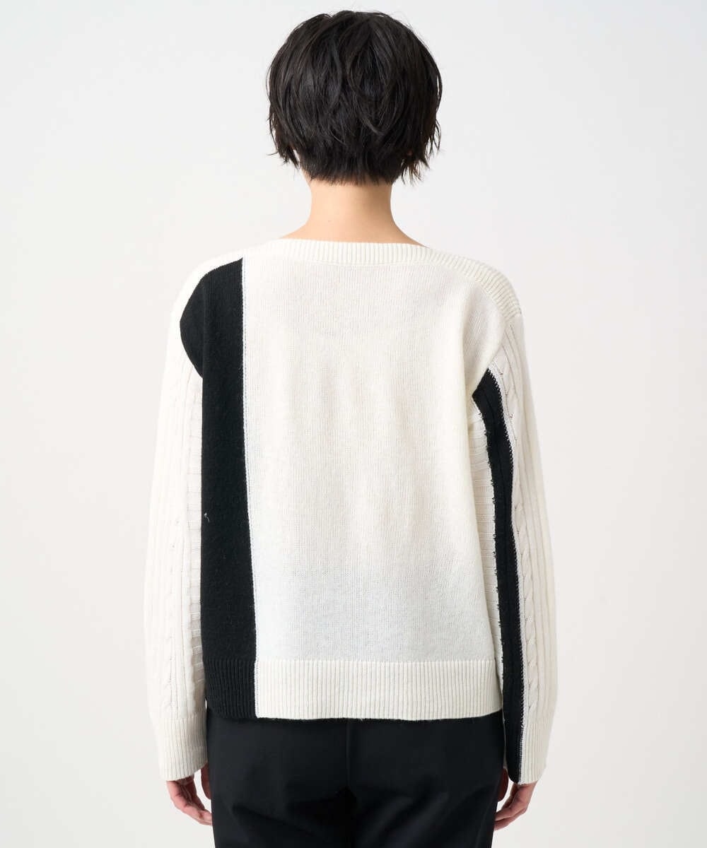 PZFCD59290 GEORGES RECH(ジョルジュ・レッシュ) バイカラーボートネックケーブルニット ブラック