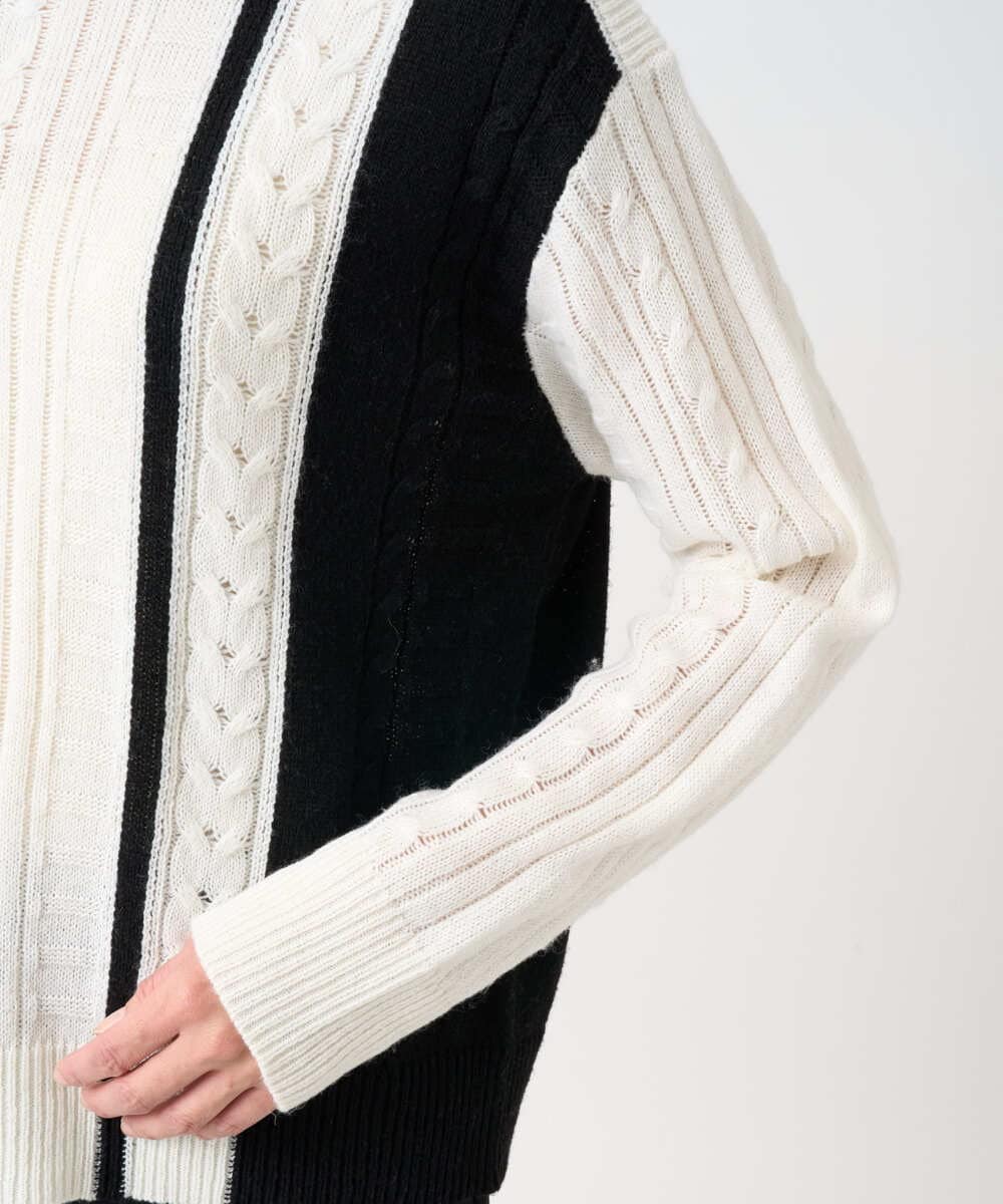 PZFCD59290 GEORGES RECH(ジョルジュ・レッシュ) バイカラーボートネックケーブルニット ブラック