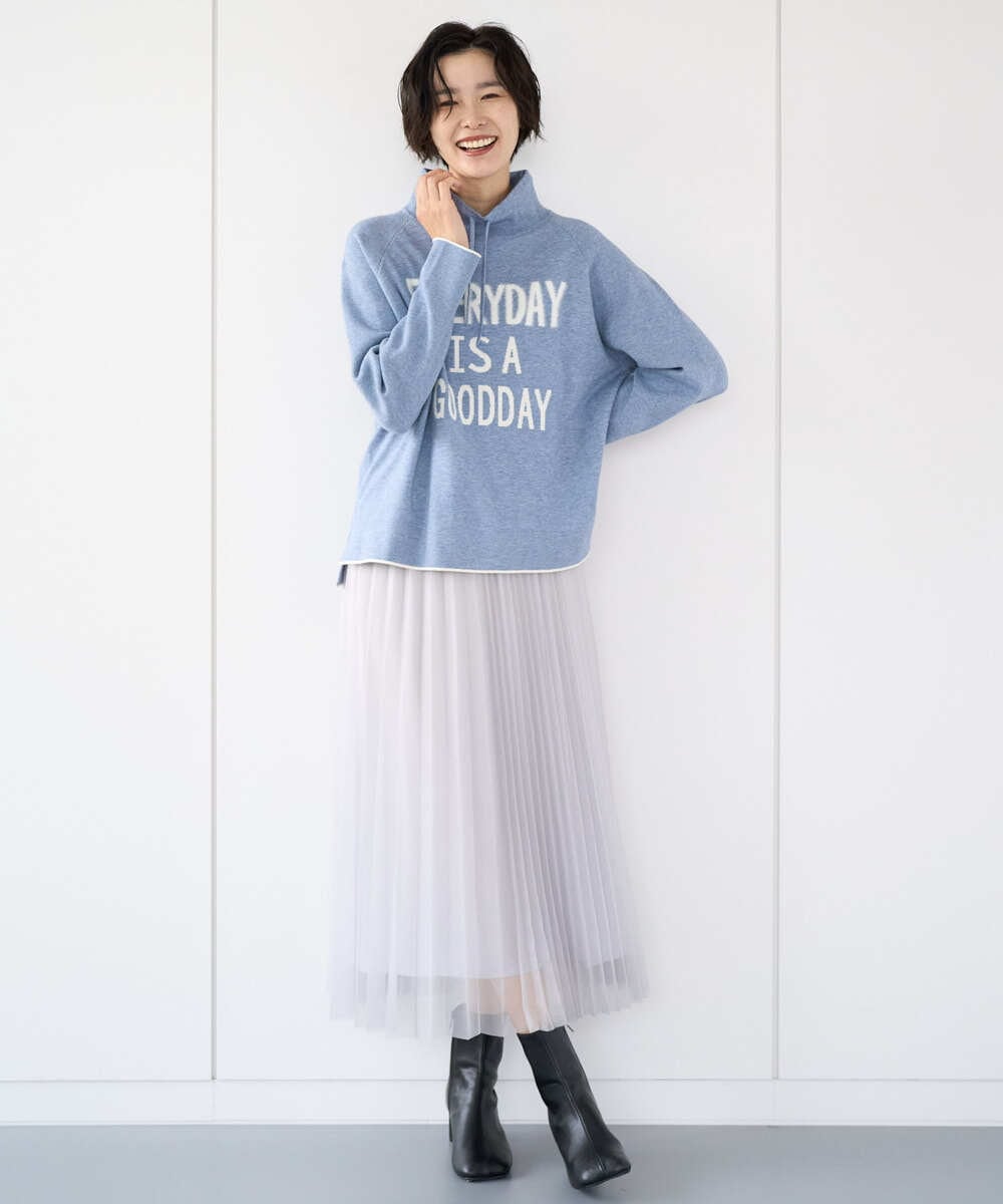 PZFCD61230 GEORGES RECH(ジョルジュ・レッシュ) ドロストハイネックロゴニット ライトブルー