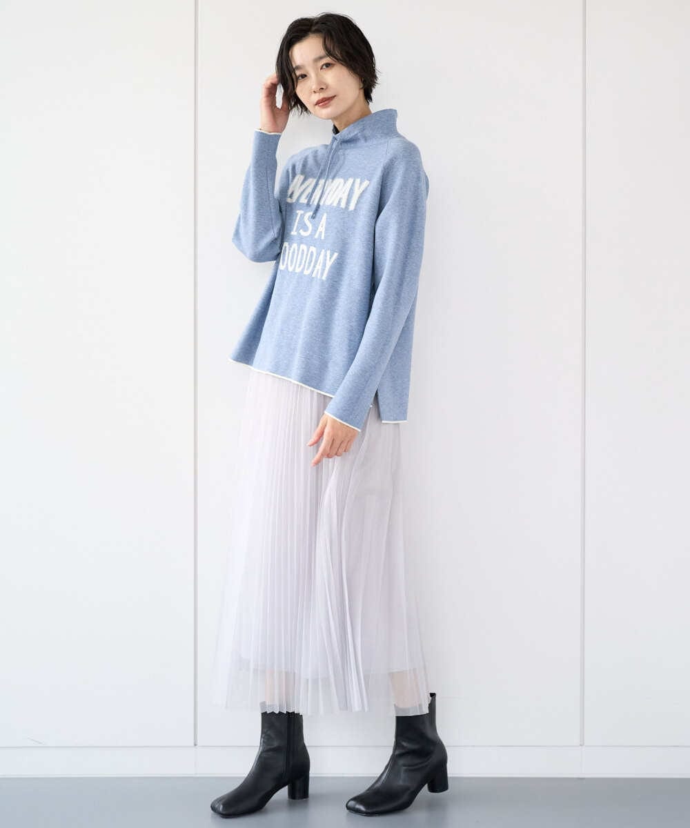 PZFCD61230 GEORGES RECH(ジョルジュ・レッシュ) ドロストハイネックロゴニット ライトブルー