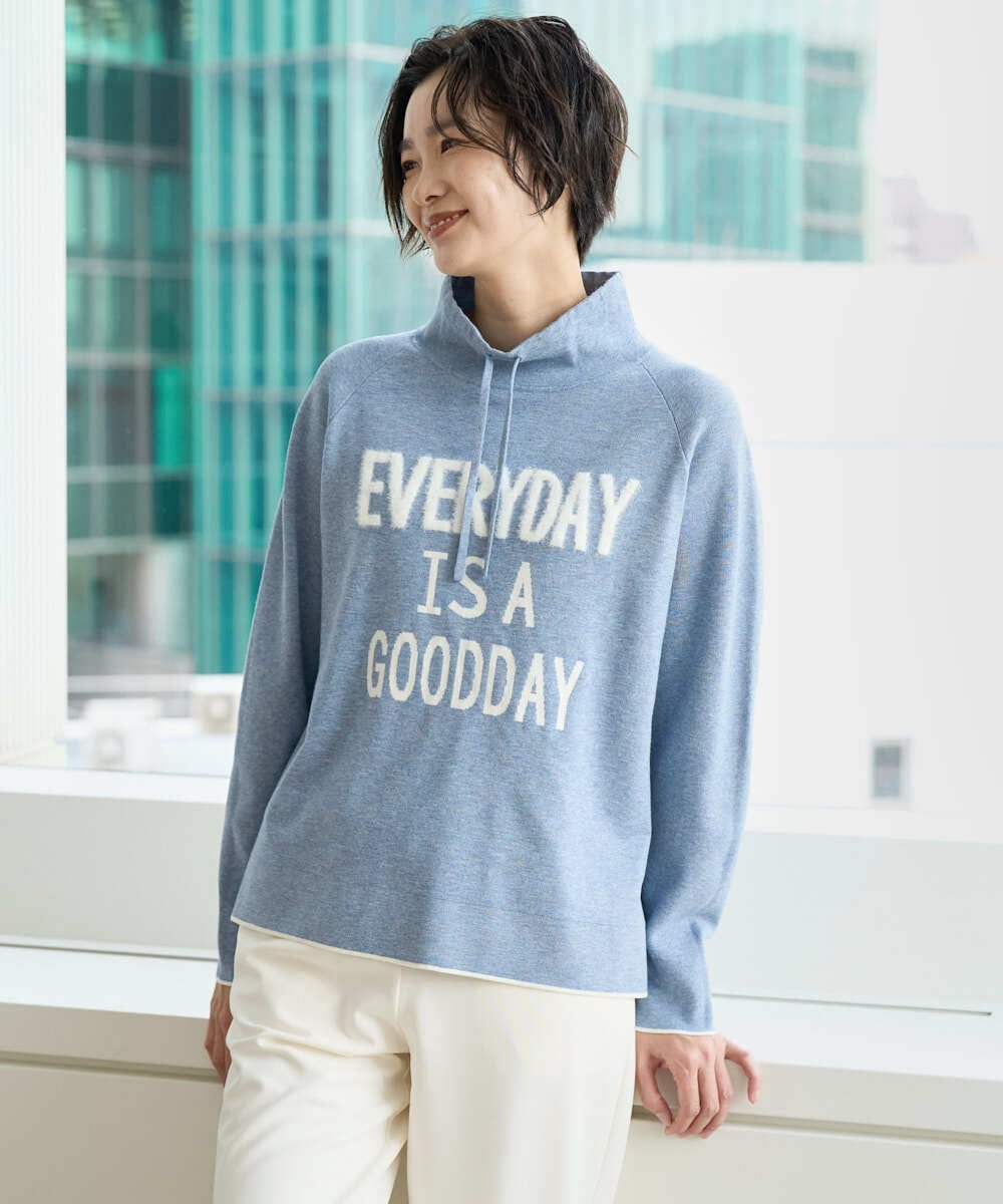 PZFCD61230 GEORGES RECH(ジョルジュ・レッシュ) ドロストハイネックロゴニット ライトブルー